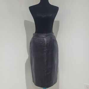 Unique Women's Vintage Genuine Leather Pencil Skirt 28 Black Bikercore Mob Wife